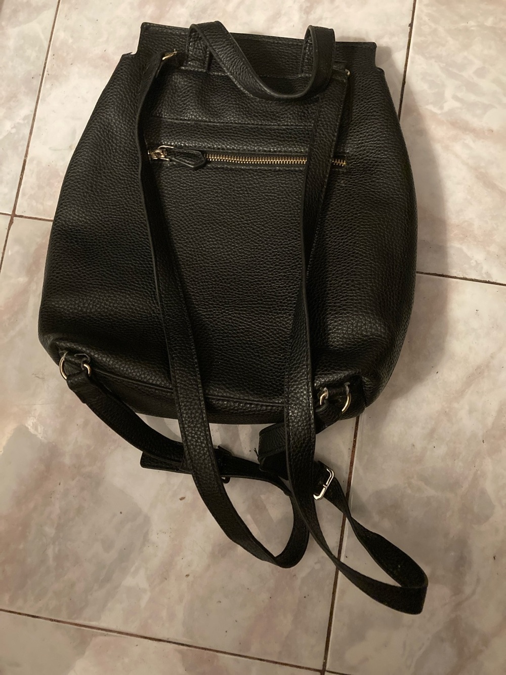 GUESS Black Textured Leather Drawstring Flap Backpack - Picture 3 of 3